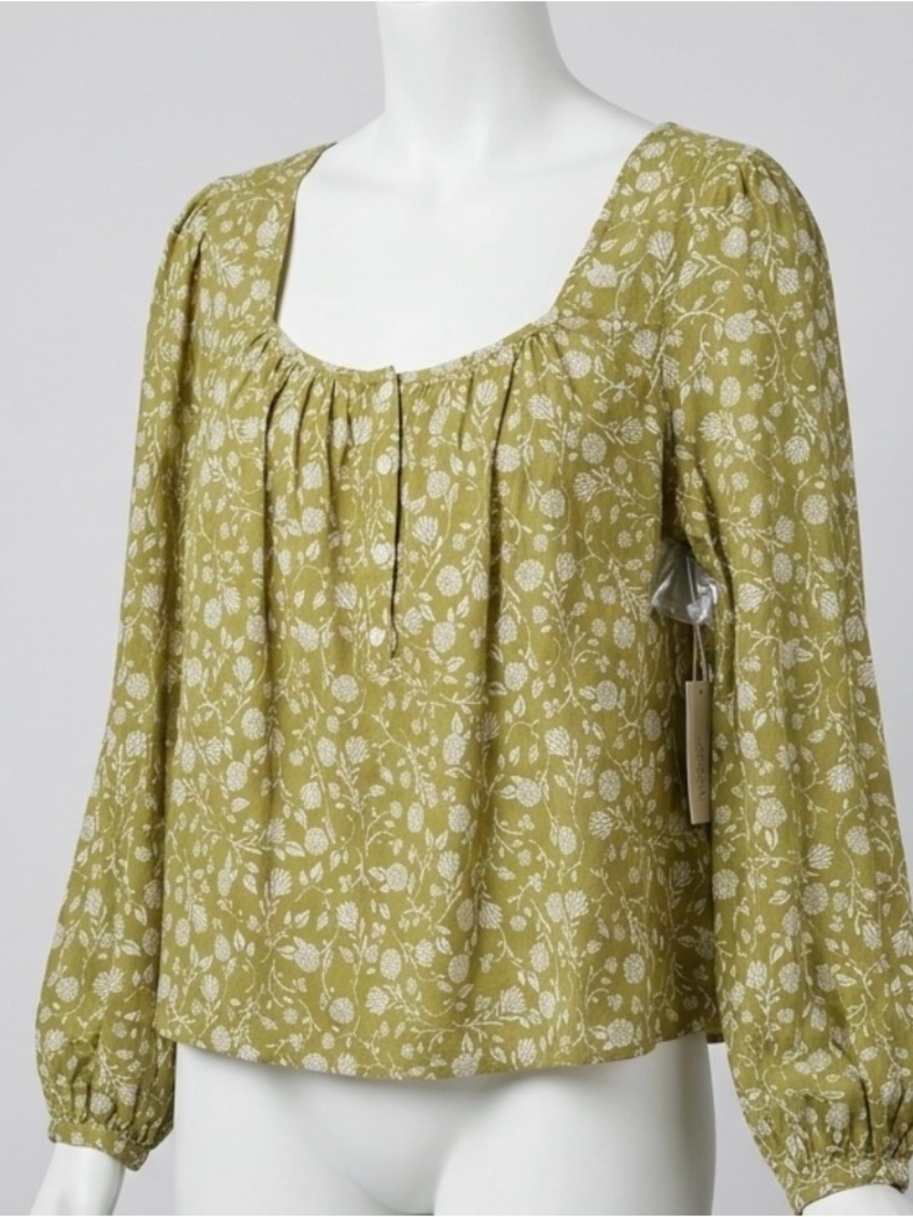 a.n.a A New Approach Olive Floral Square Neck Blouse